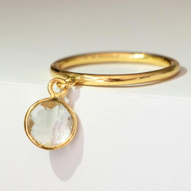 Simone Watson Jewellery - Have fun ring stacking with this dainty gold plated Green Amethyst charm ring that can be worn on its own or added as an additional stacking option to other rings