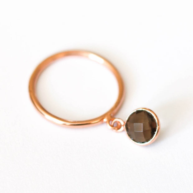 Simone Watson Jewellery - Have fun stacking with this dainty Smokey Quartz charm ring that can be worn on its own or added as an additional stacking option - handmade in sterling silver with 14 carat rose gold plating