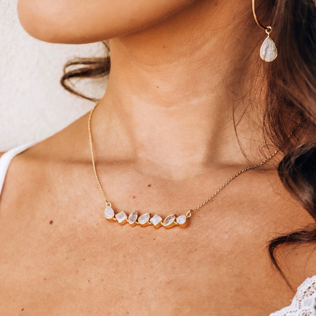 Gold Moonstone Bar Necklace - Simone Watson Jewellery