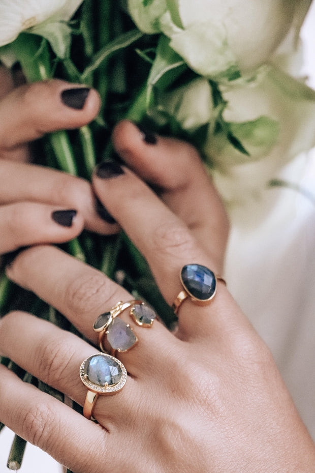 Gold Labradorite Halo Ring - Simone Watson Jewellery