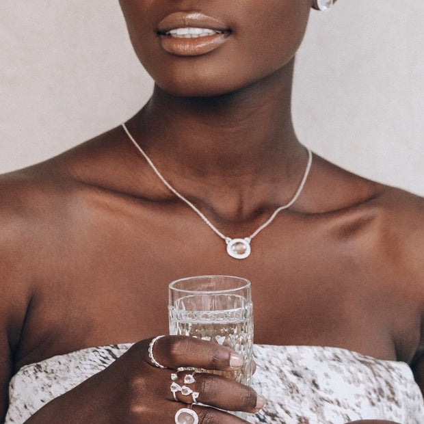 Silver Crystal Quartz Halo Necklace - Simone Watson Jewellery