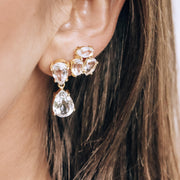 Classic and elegant - these beautiful drop earrings are perfect for every occasion featuring pear shape Crystal Quartz stones and handmade in sterling silver and 14 carat yellow gold plating