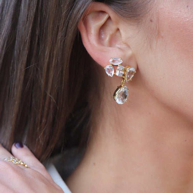 Gold Crystal Quartz Pear Drop Earrings - Simone Watson Jewellery