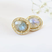 Gold Labradorite Halo Stud Earrings - Simone Watson Jewellery
