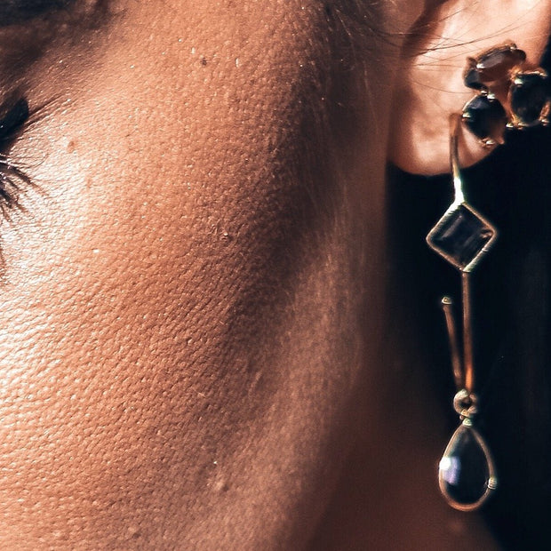 Gold Smokey Quartz Cluster Stud Earrings - Simone Watson Jewellery