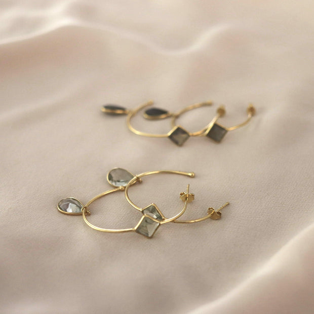 Gold Green Amethyst Charm Hoop Earrings - Simone Watson Jewellery