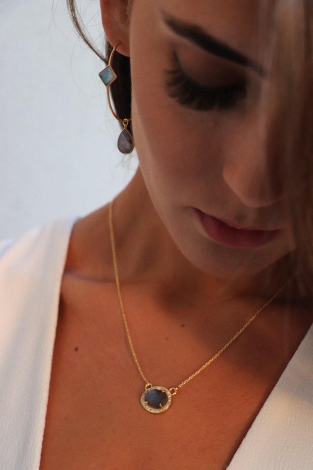 Gold Labradorite Charm Hoops - Simone Watson Jewellery