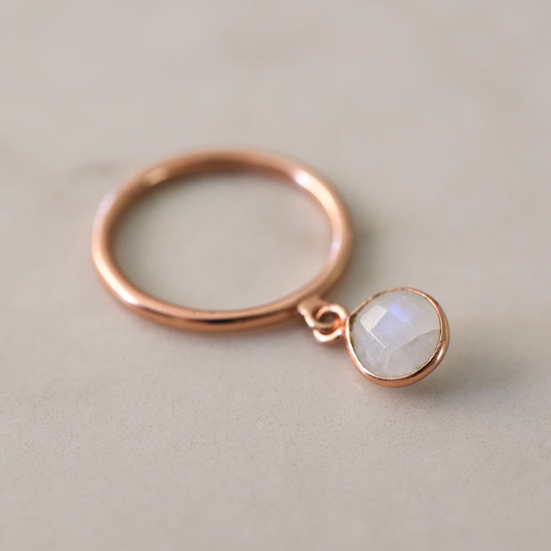 Rainbow Moonstone stacking ring in rose gold pating