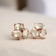 A pair of Green Amethyst cluster studs feature three uniquely shaped semi-precious gemstones. Wear these day or night to add a subtle touch of glamour to your look 
