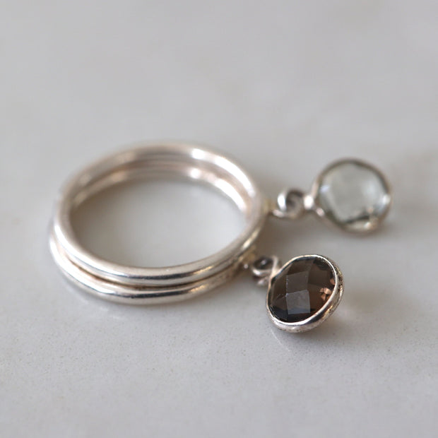 Round rose-cut semi precious gemstones set as a charm on a smooth sterling silver band. Elegant and playful - wear solo or add as a stacking ring addition. 