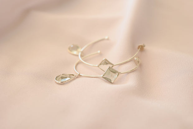 Silver Green Amethyst Charm Hoop Earrings - Simone Watson Jewellery