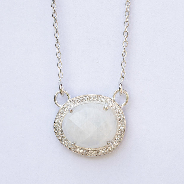 Silver Moonstone Halo Necklace - Simone Watson Jewellery