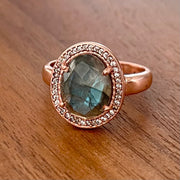 Rose Gold Labradorite Halo Ring - Simone Watson Jewellery